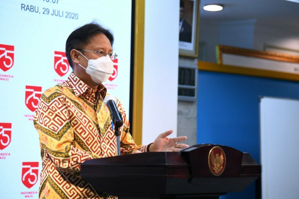 Ketua Satuan Tugas Pemulihan dan Transformasi Ekonomi Nasional Budi Gunadi Sadikin memberikan keterangan pers di Jakarta, Rabu (29/07/2020). Ia menyatakan, rasa aman terhadap Covid-19 adalah prasyarat pemulihan ekonomi.